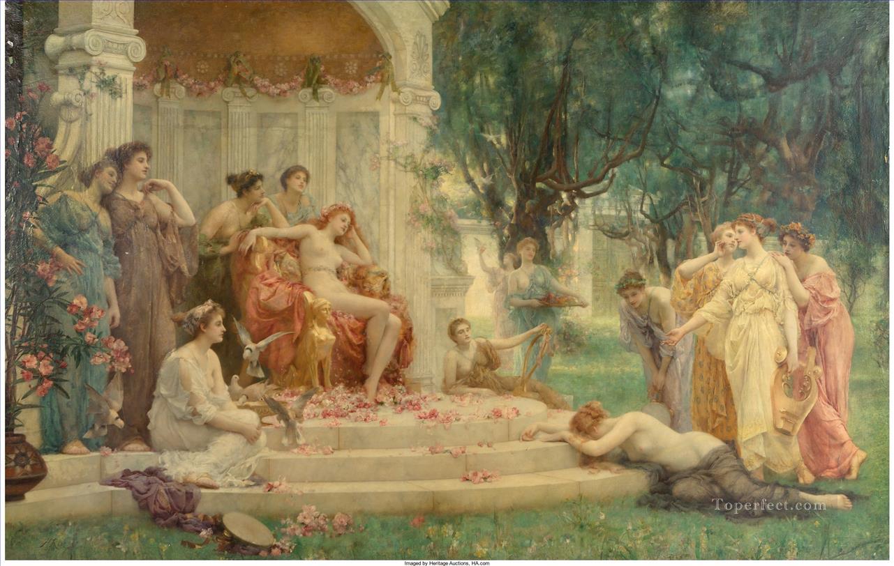 Psique ante el trono de Venus Henrietta Rae Desnudo clásico Pintura al óleo